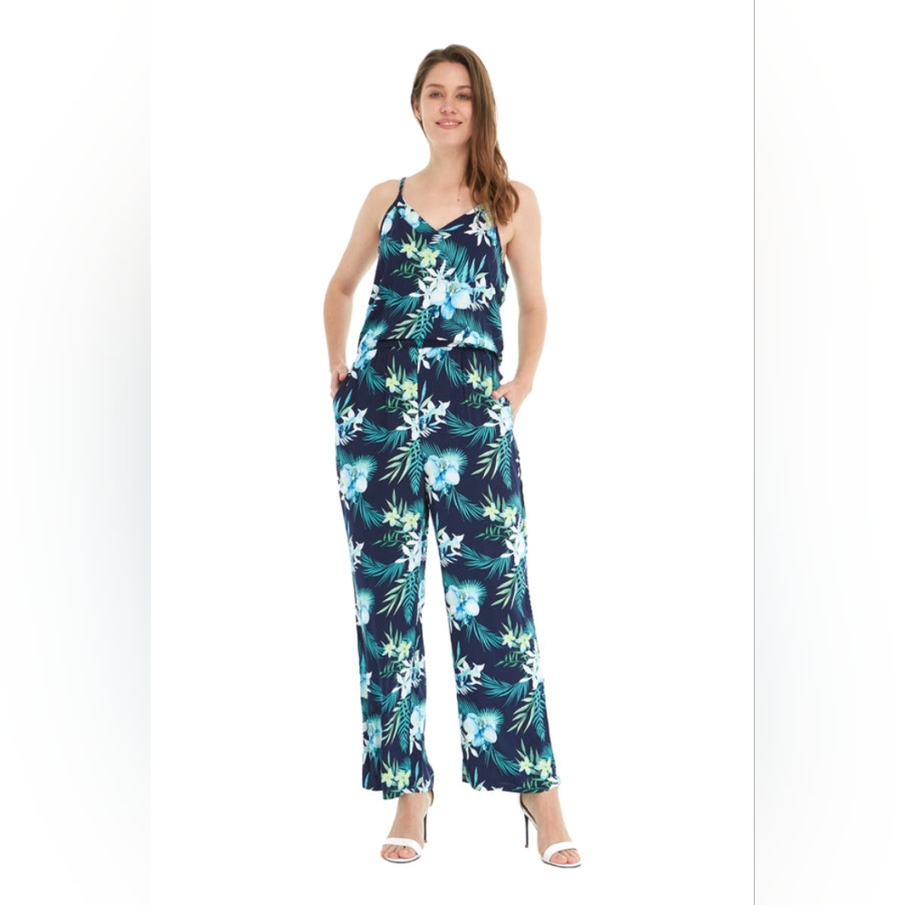 NEW Women's Strap V-Neck Jumpsuit in Hawaiian Orchid Breeze